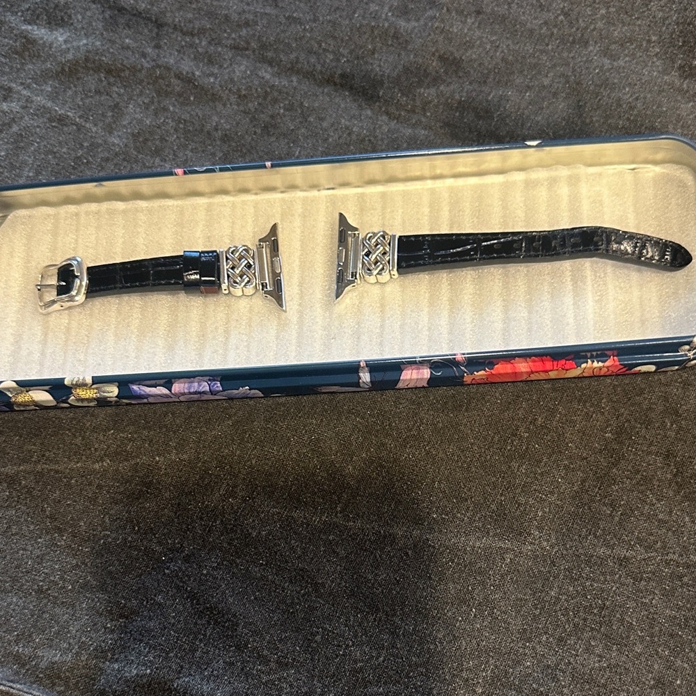 Brighton Interlock Black/Brown and Silver Women's Apple Watch Band